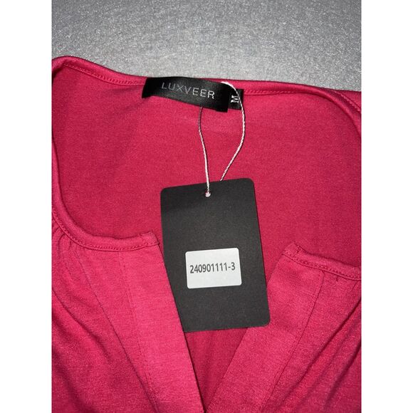 NWT Luxveer Fuchsia Midi Dress Ruffles Short Sleeve Casual Dressy Size M - Picture 2 of 4